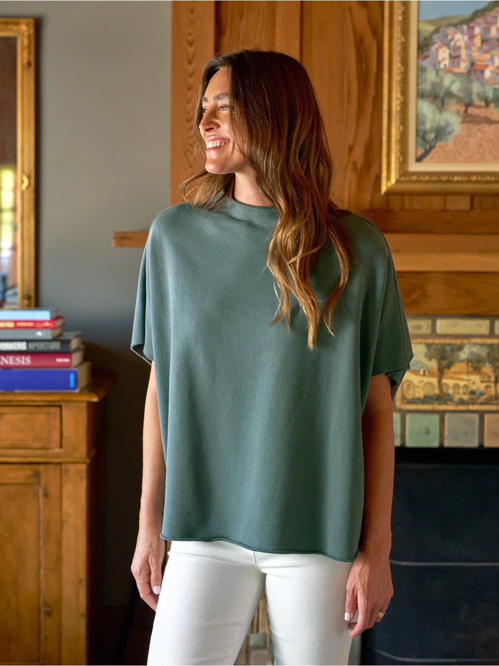 Frank & Eileen Audrey Funnel Neck Cotton Capelet Sweatshirt Size: OS Rosemary